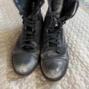 Distressed diesel leather high tops